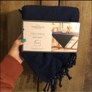 NEW Threshold Navy Blue Fringe Table Throw